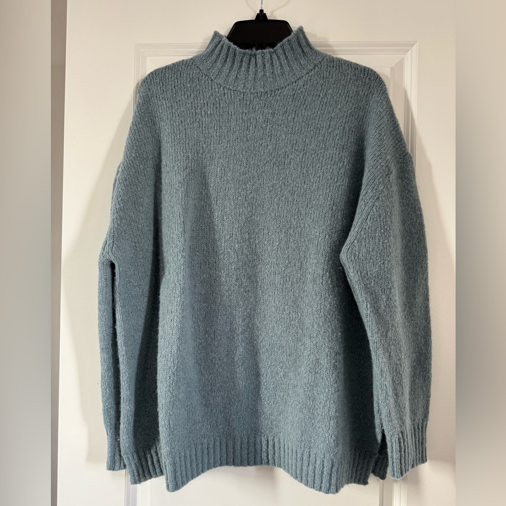 Jenni Kayne Seafoam Blue Wool Cowl Turtleneck Sweater